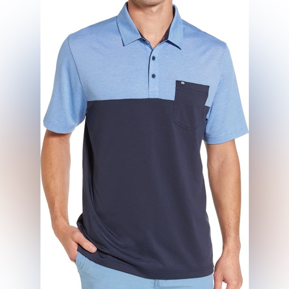 TRAVIS MATHEW PIMA COTTON GOLF ATHLETIC  POLO / TWO TONE BLUE / SIZE XL
